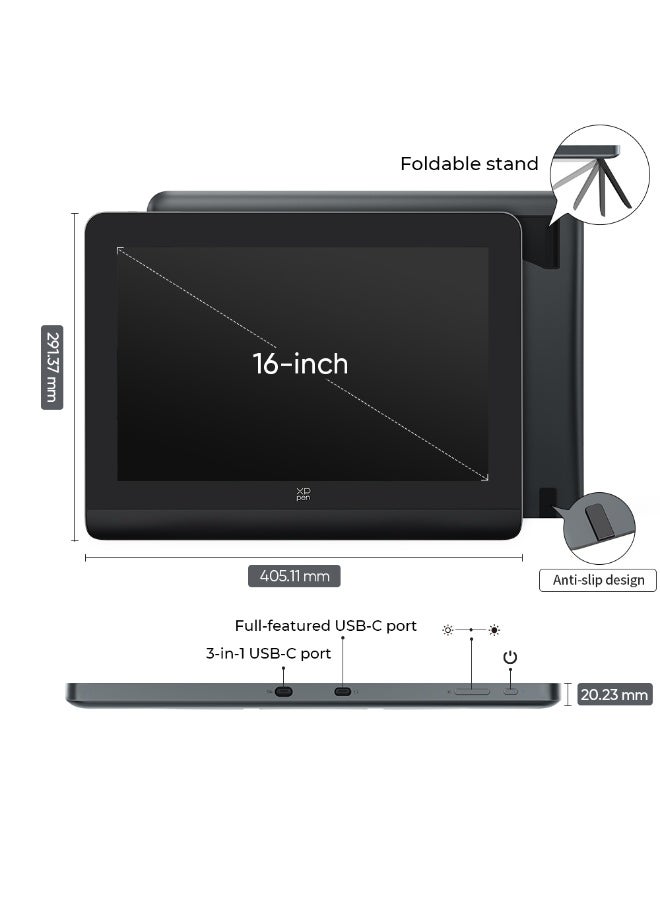 XPPen Artist Pro 16 Gen2 2.5K 16 inch QHD Drawing Tablet with Full Laminated Anti-Glare Screen 16384 Pressure Levels X3 Pro Battery-Free Stylus 159% sRGB Tilt Graphic Drawing Tablet with Mini Keydial - Image 5